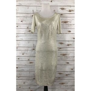 Paper Crane White Gold Texture Dress Open Back‎ Sz M